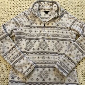 Eddie Bauer Cozy White Nordic Patterned Quarter Zip Fleece Size Small